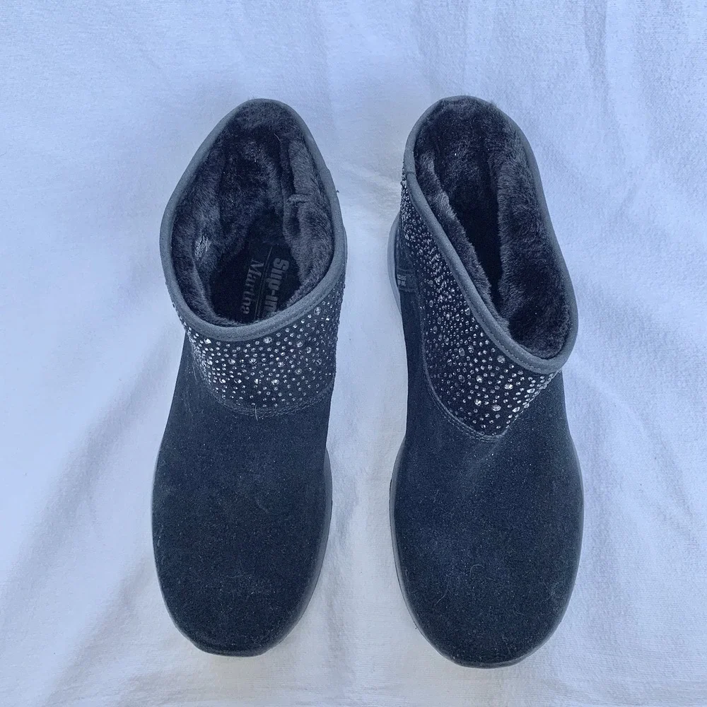 Skechers Womens Black Hands Free Slip-ins Martha Stewart On-The-Go Joy Boots 9.5